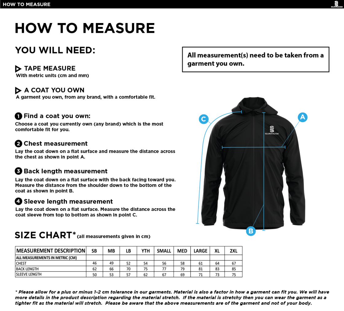 Brookfield School Staff Kit - Dual Elite 1/4 Zip Hoody / Rain Jacket - Navy - Size Guide