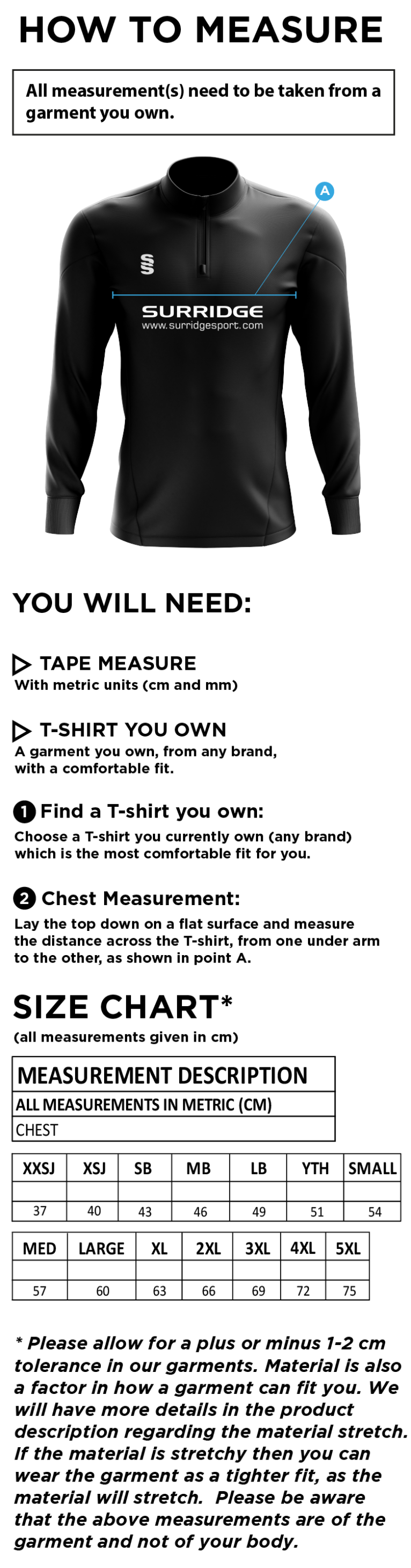 Brookfield School Pupils Kit - Fuse Performance Top - Size Guide