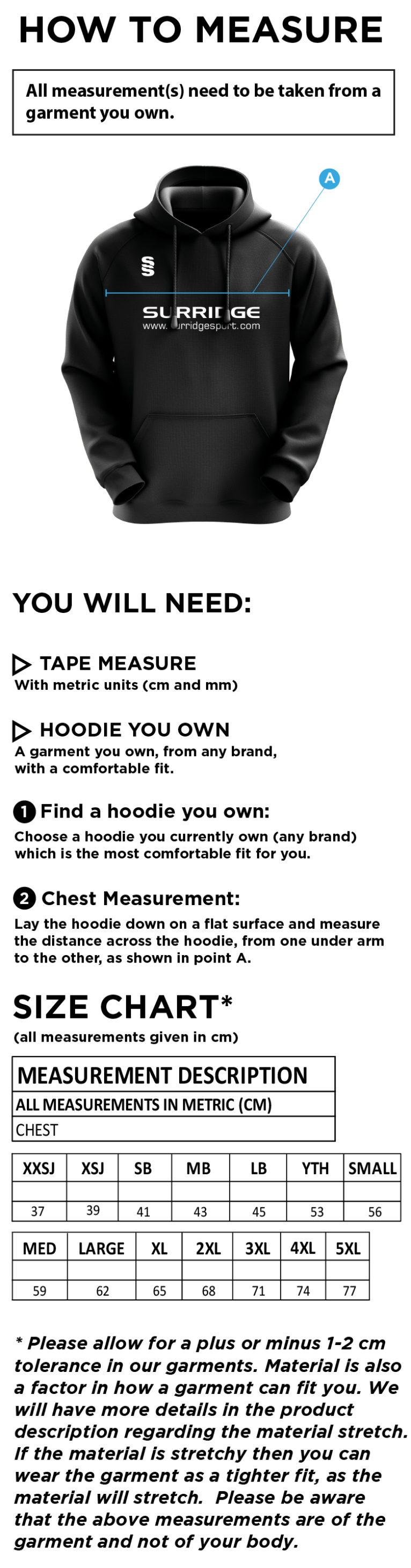 Brookfield School Pupils Kit - Fuse Hoody - Size Guide