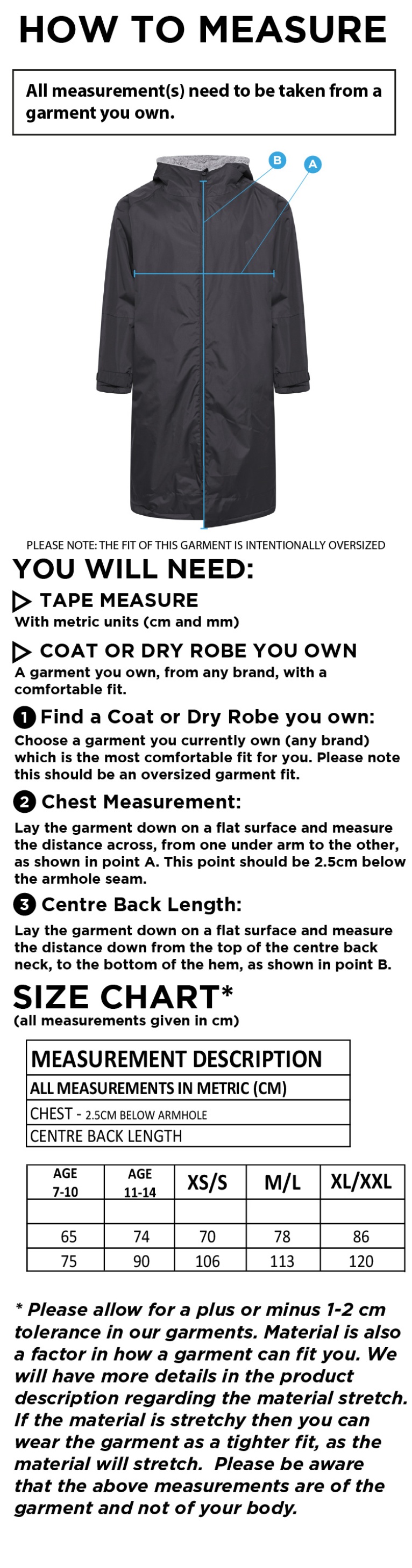 Brookfield School Staff Kit - Thermal Robe - Navy - Size Guide