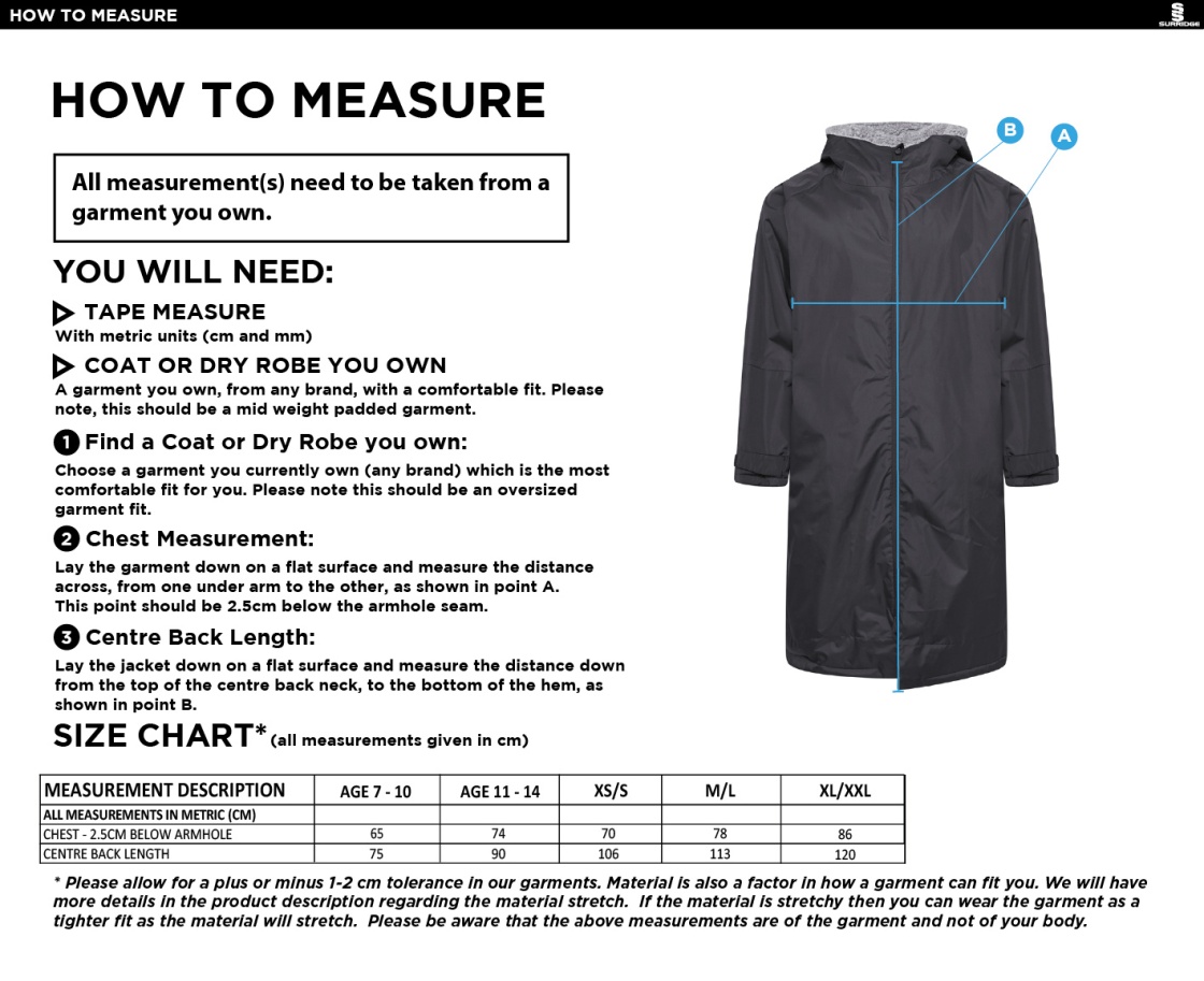 Brookfield School Staff Kit - Thermal Robe - Navy - Size Guide